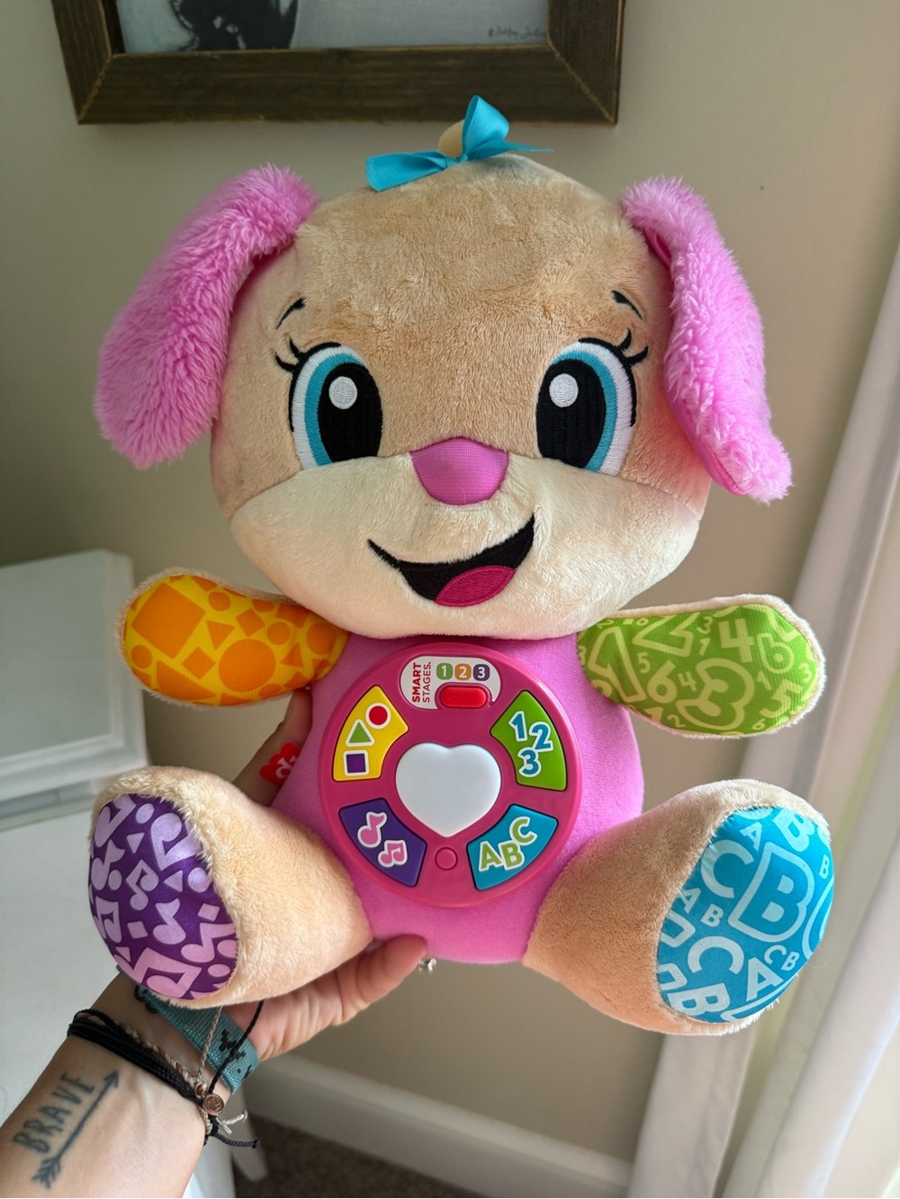 Fisher-Price Pink and Tan Plush Interactive Puppy with Colorful Activity Buttons